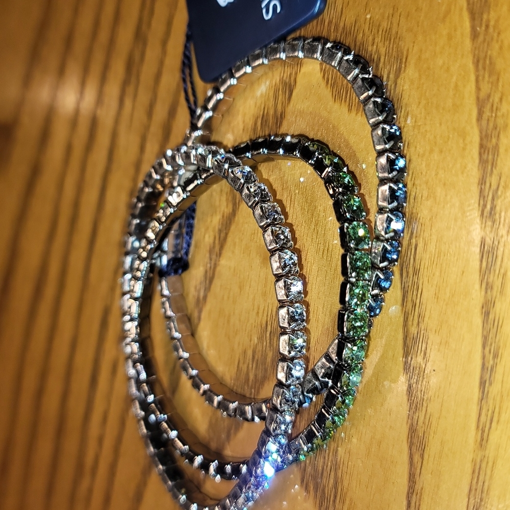 Swarovski Strech Bracelets, crystal, peridot, and London blue topaz
